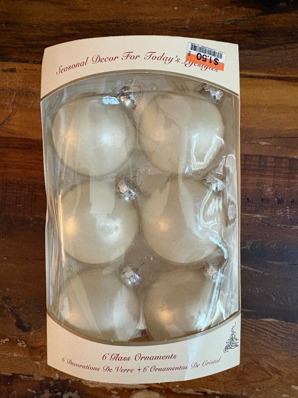 Rauch Set of 6 Pearl White Glass Ball Christmas Ornaments Made USA vintage NOS